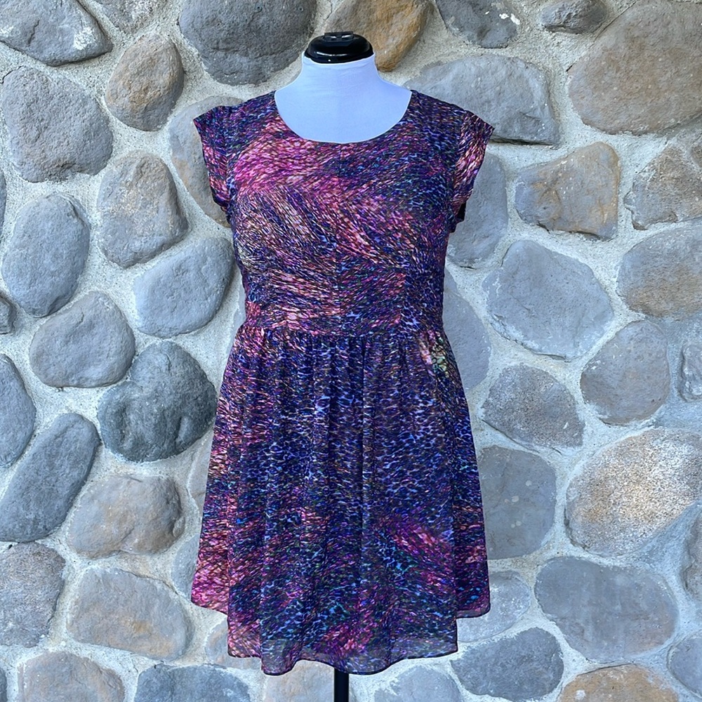 NWT Rebecca Taylor babydoll dress in sheer colorful abstracted cheetah print 12